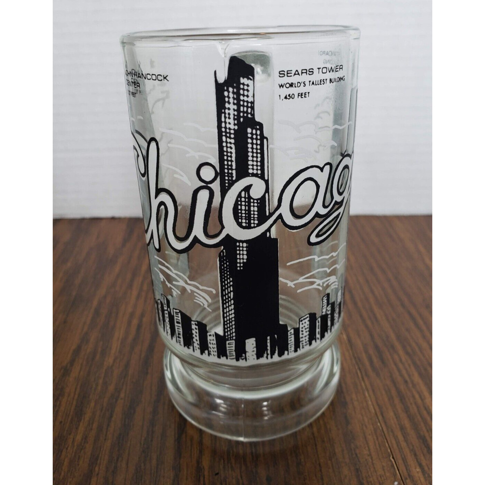 Chicago Souvenir Handled Glass Mug Stein Tankard Sears Tower and John Hancock